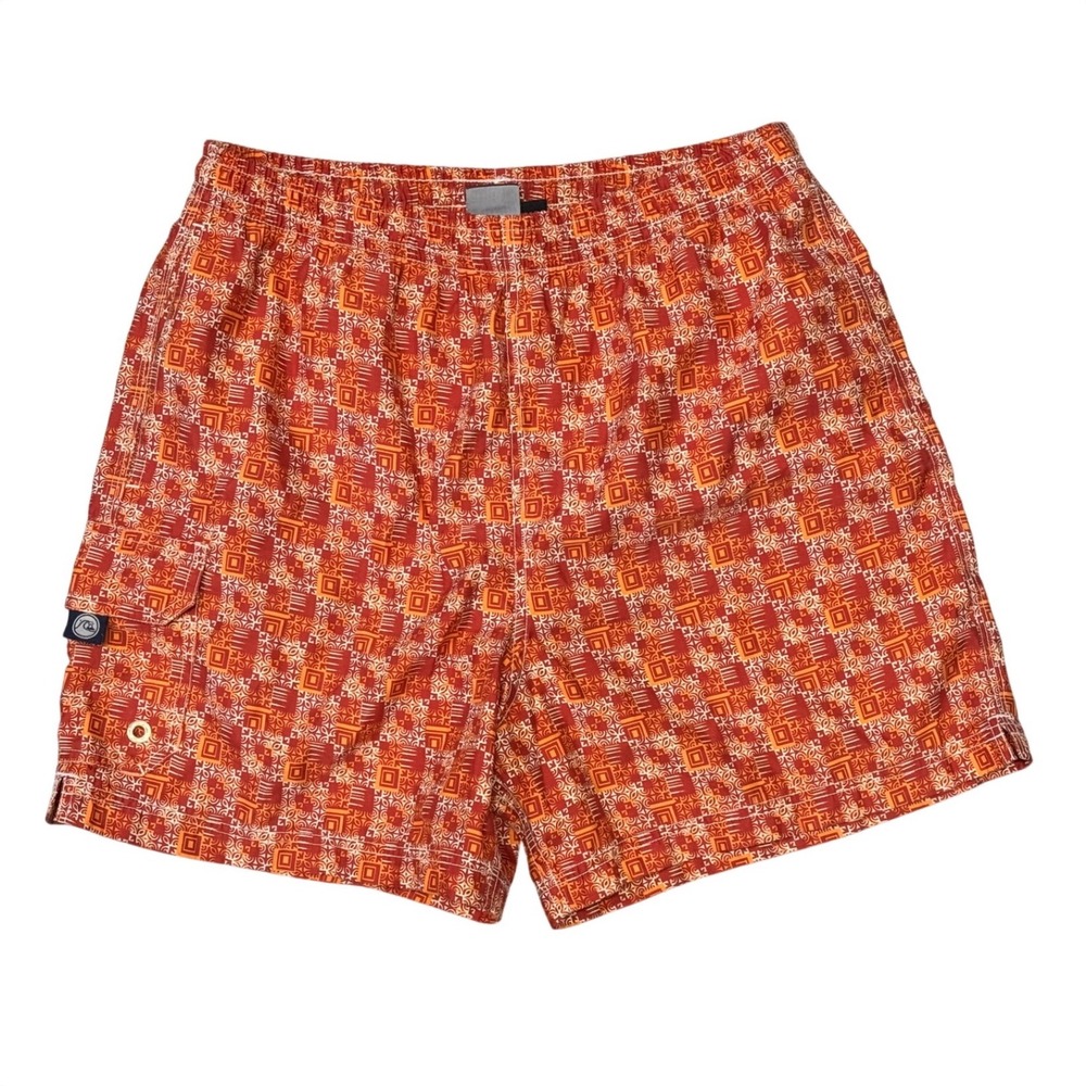 Quiksilver‎ Silver Edition Mens Swim Trunks Red Orange Geometric Tile Print Med